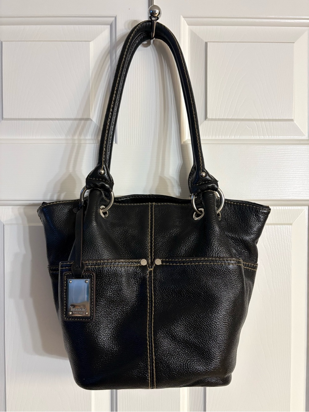 Tignanello Black Pebbled Leather Shoulder Bag
